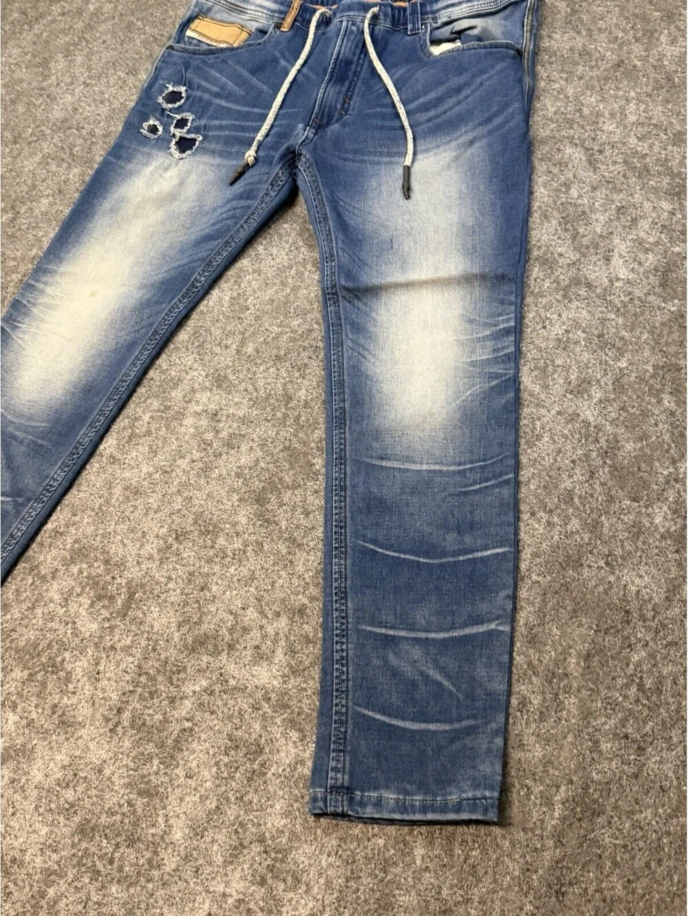 Diesel Krooley Denim Sweatogg Jeans Men’s 32 Blue Distressed Drawstring Italy